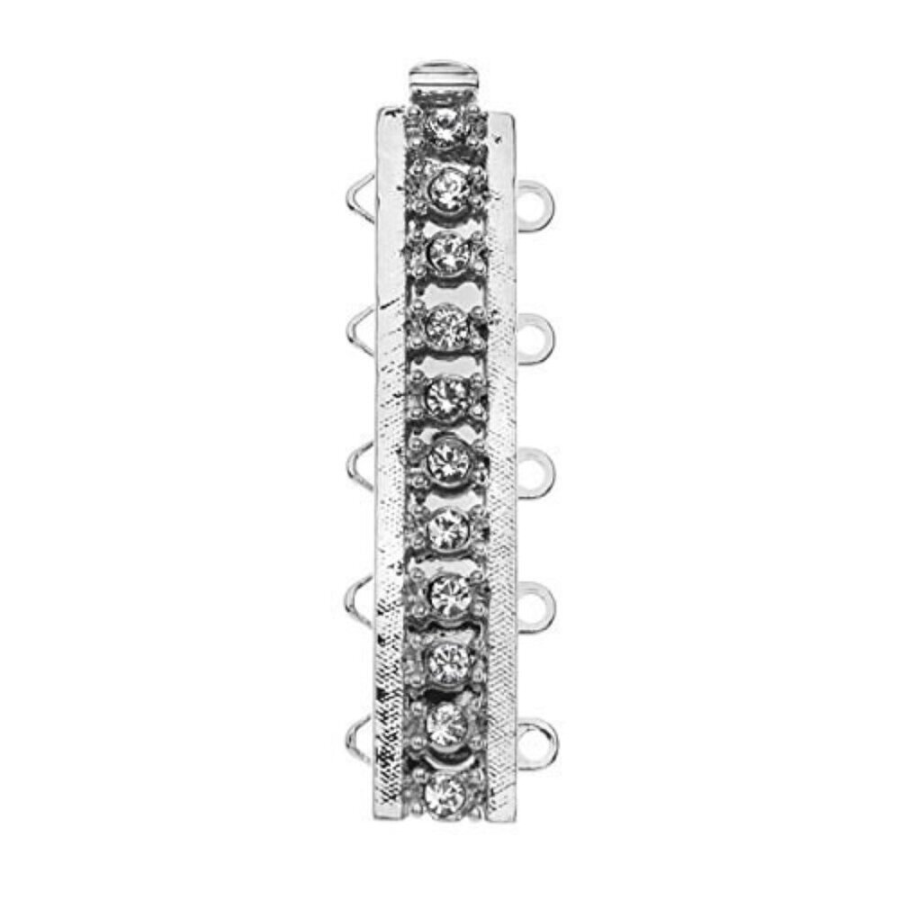 5-Strand Box Clasp with Swarovski Crystals 33x10mm, 1 Set, Rhodium Plated Elegan
